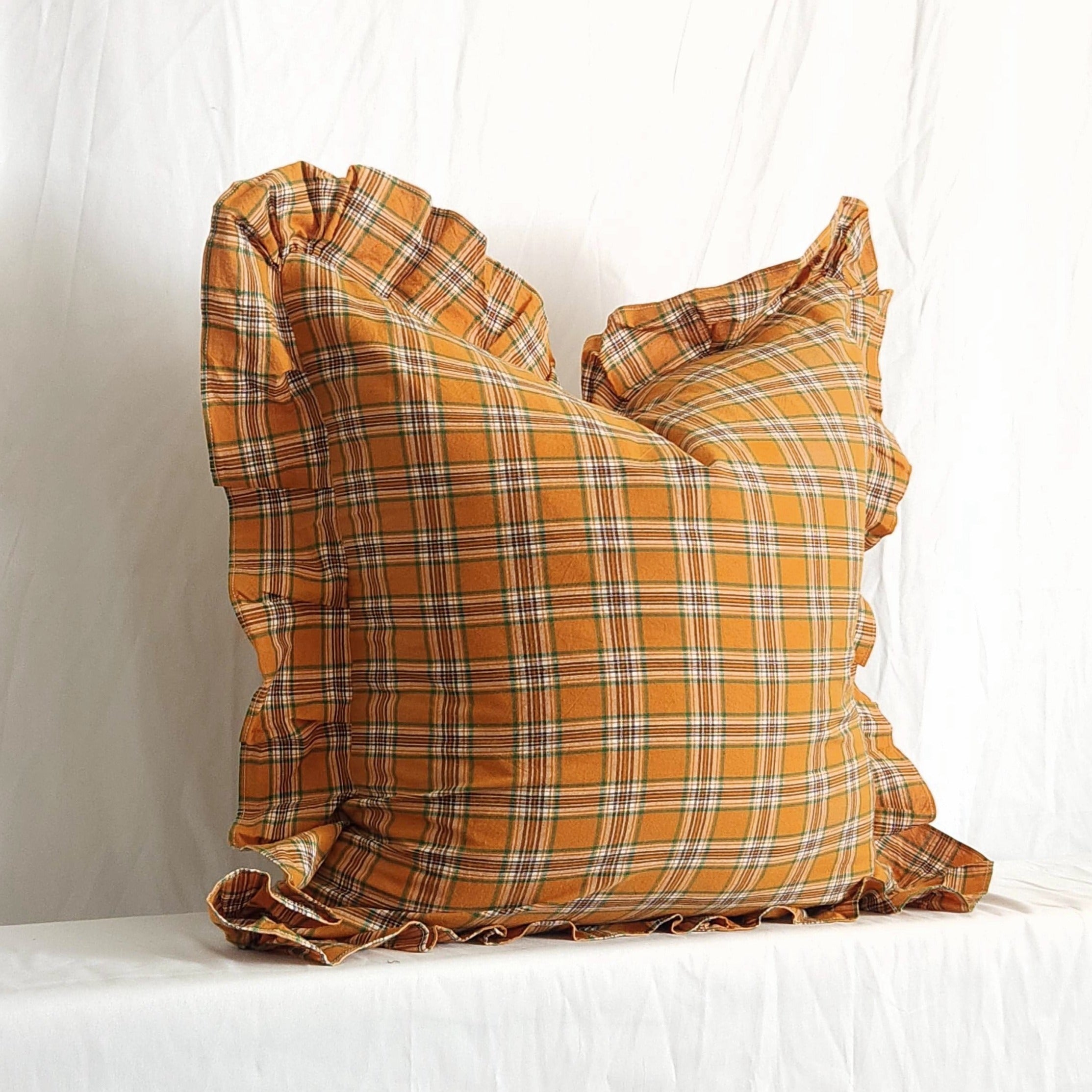 Burnt Orange Throw Pillow Cover 20x20 Plaid Pillow Ruffle Farmhouse Pillow Cotton Dusk Bloom