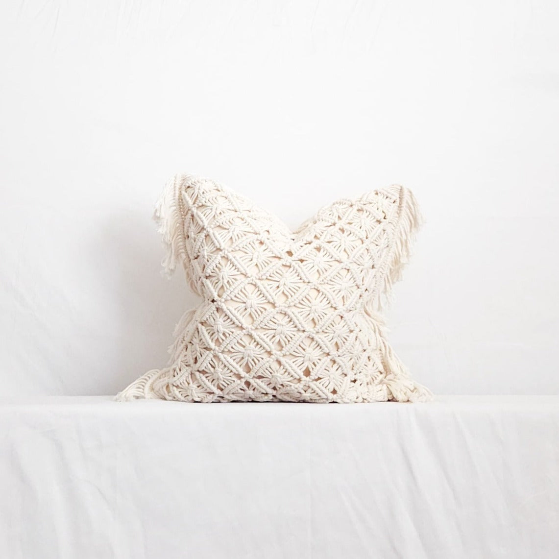 White macrame pillow sale