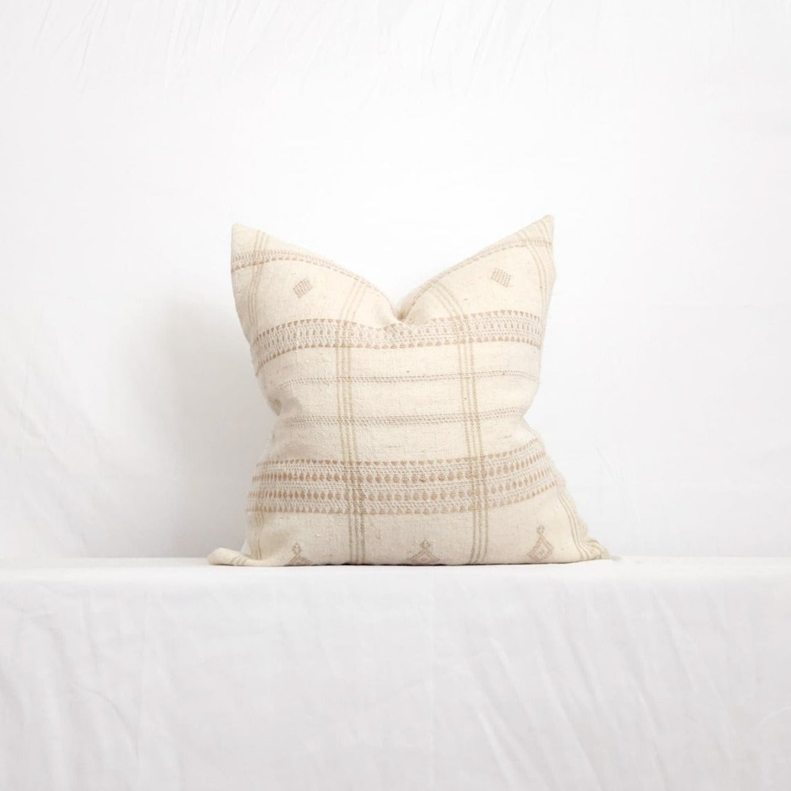 Aditi Plaid Wool Pillow Boho Ivory Throw Pillow Cover 20" | Dusk & Bloom