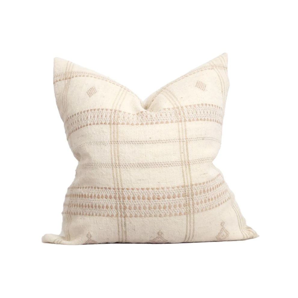 Aditi Plaid Wool Pillow Boho Ivory Throw Pillow Cover 20" | Dusk & Bloom