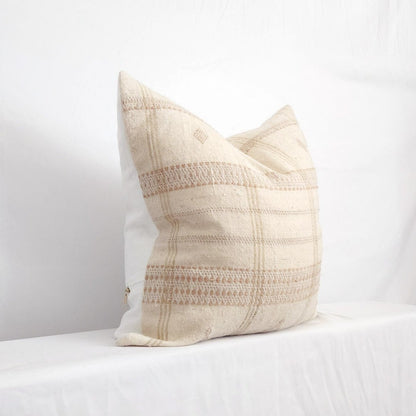 Aditi Plaid Wool Pillow Boho Ivory Throw Pillow Cover 20" | Dusk & Bloom