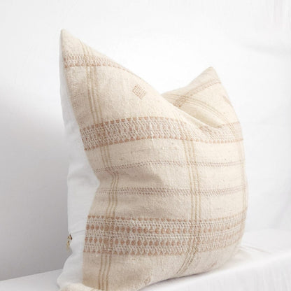 Aditi Plaid Wool Pillow Boho Ivory Throw Pillow Cover 20" | Dusk & Bloom