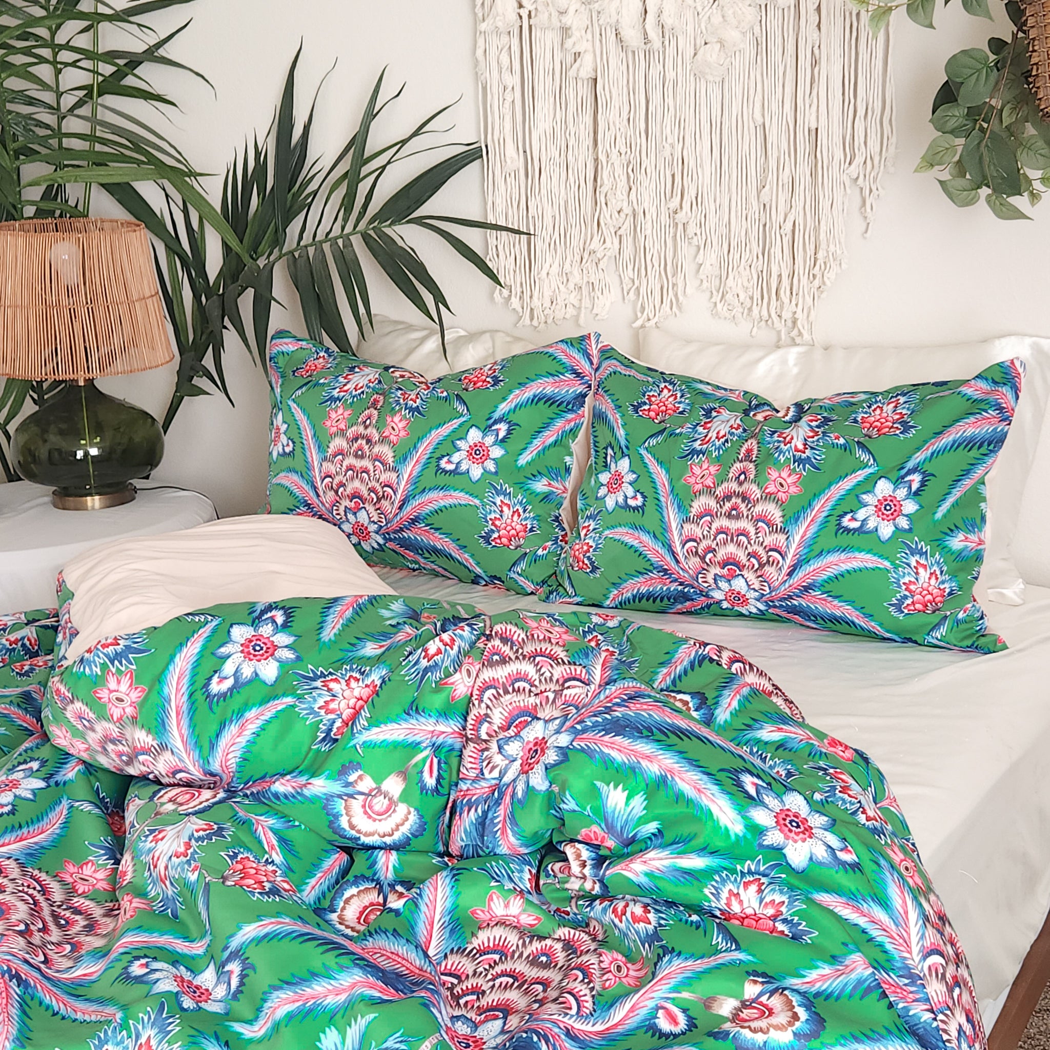 Chaya Boho Bedding Green Floral Bedding, Tropical Duvet Cover Set | Dusk & Bloom