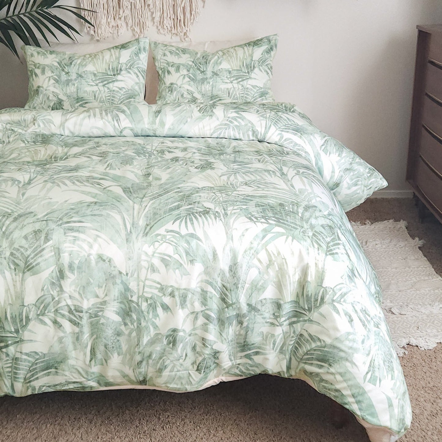 Havana Tropical Palm Tree Bedding Set, Sage Green Duvet Cover | Dusk & Bloom
