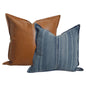 Daryl+Dixie Camel Faux Leather & Denim Rustic Coastal 2-Pack Throw Pillow Cover Bundle (Quick Ship)